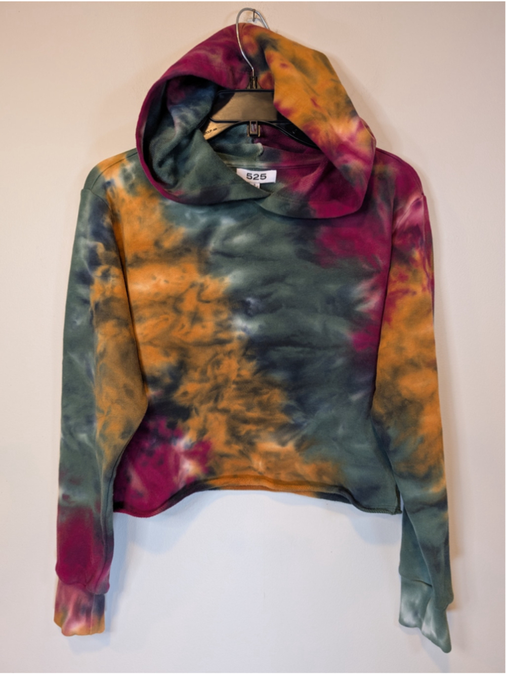 525 America Amber Multi Tie Dye Cropped Hoodie NWT Size S Raw Edge Boho Knit